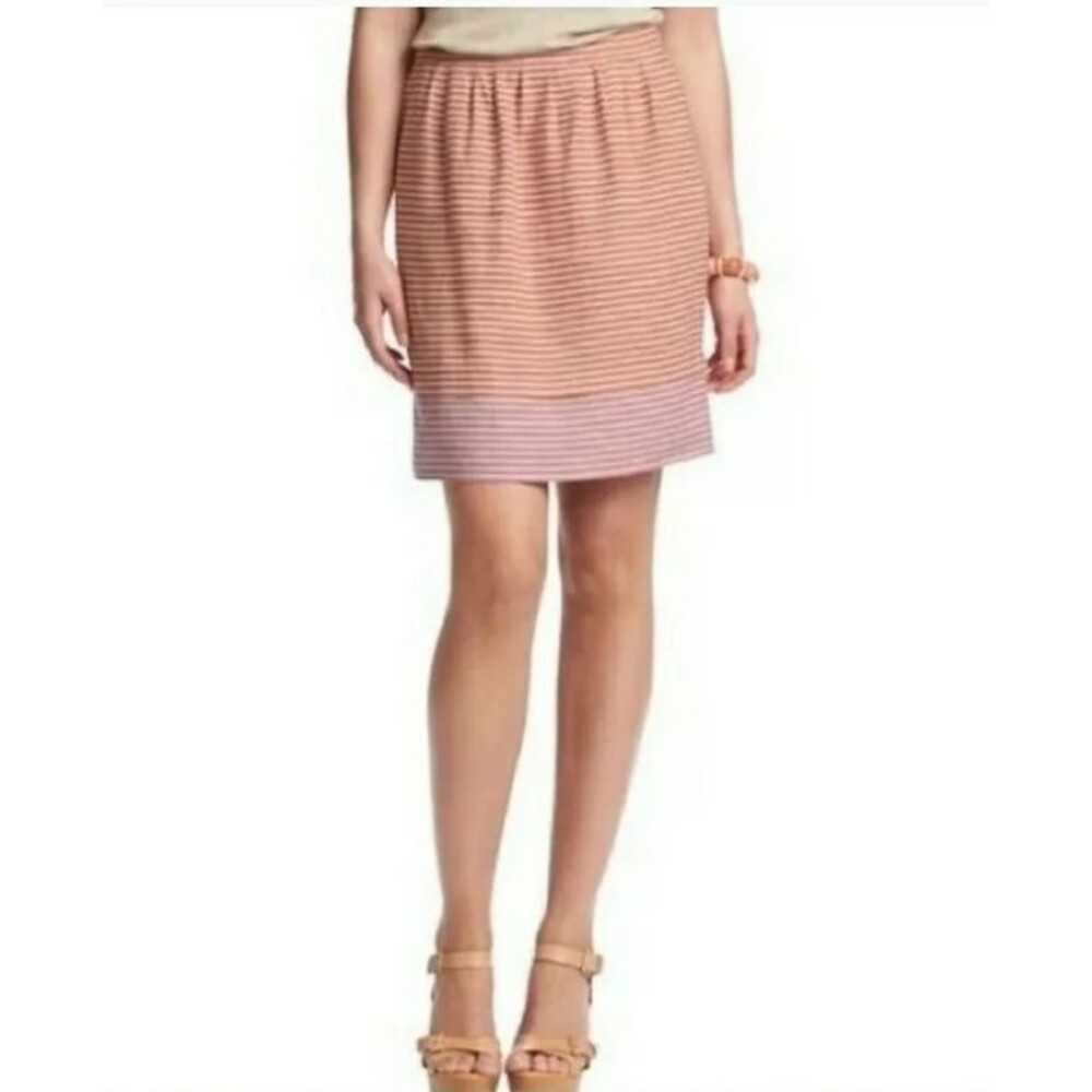 NWT LOFT Skirt Women 4 Pink Orange Linen Stripe Pockets Preppy Twee Career Color